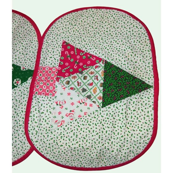 Handmade Quilted Christmas Placemats Set Of 4 Patchwork Design With Red & Green - Picture 6 of 11